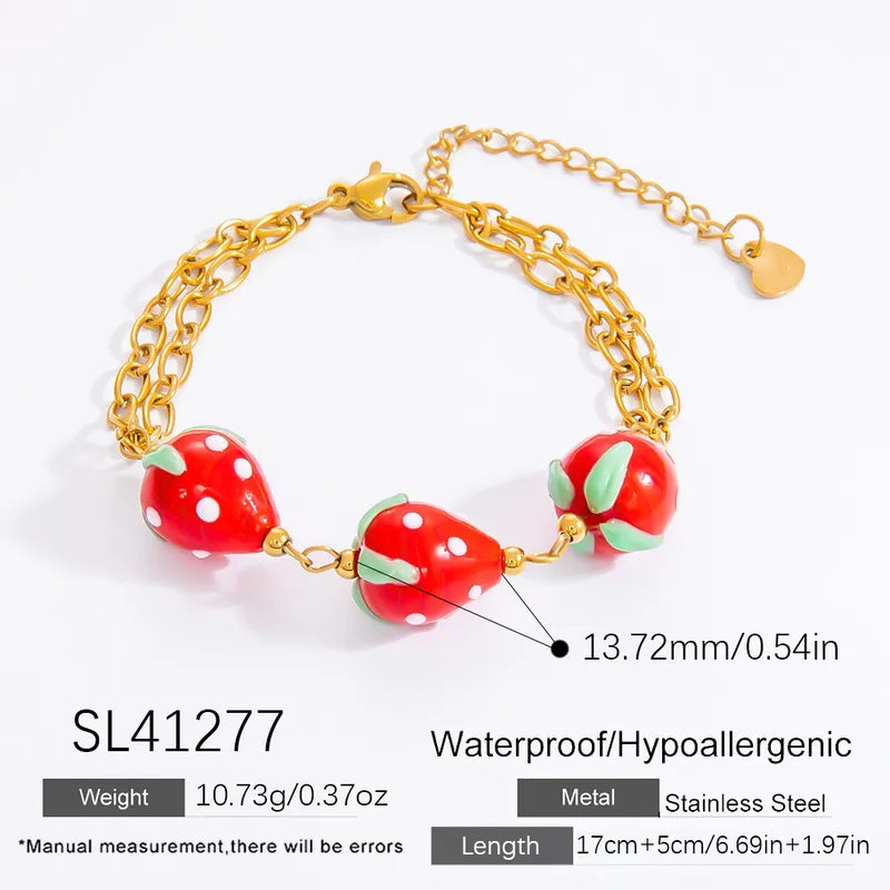 Cute Classic Style Sun Heart Shape Strawberry 304 Stainless Steel Paperclip Chain Multi Charms Bracelet In Bulk