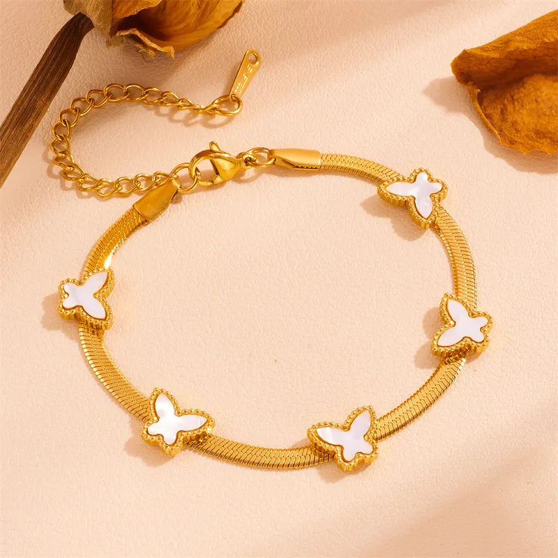 Cute Four Leaf Clover Round Butterfly Titanium Steel 18K Gold Plated Acrylic Bracelets In Bulk