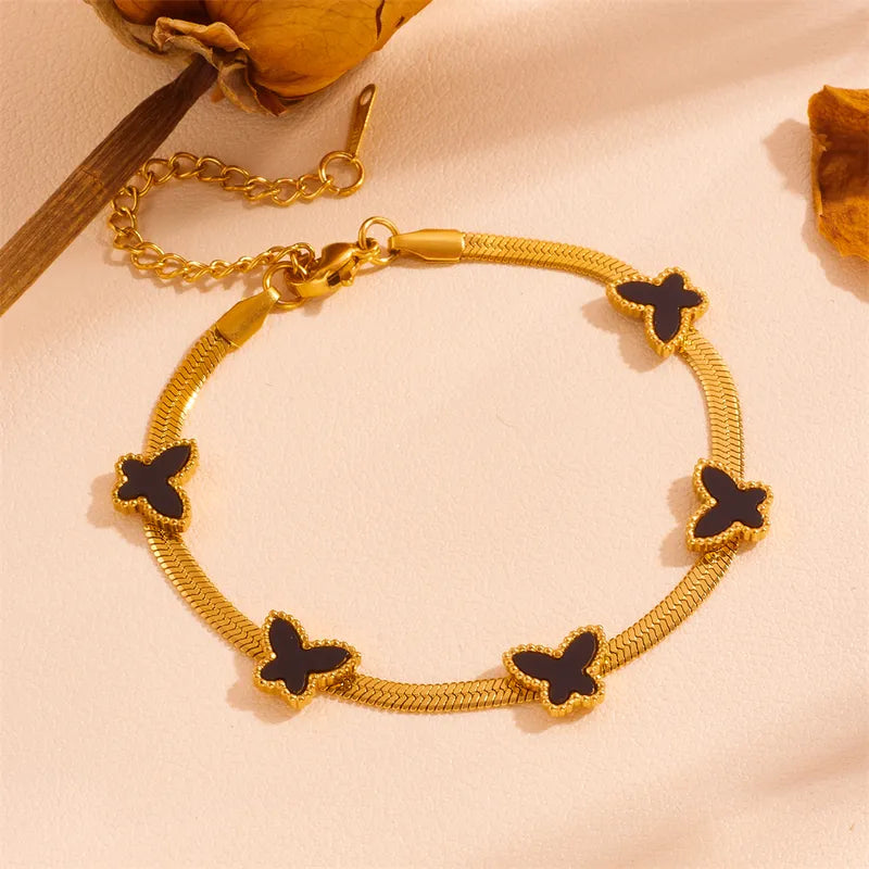 Cute Four Leaf Clover Round Butterfly Titanium Steel 18K Gold Plated Acrylic Bracelets In Bulk