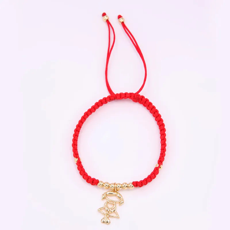 Cute Handmade Sweet Cartoon Character Rope Copper Knitting Polishing Plating 18k Gold Plated Drawstring Bracelets