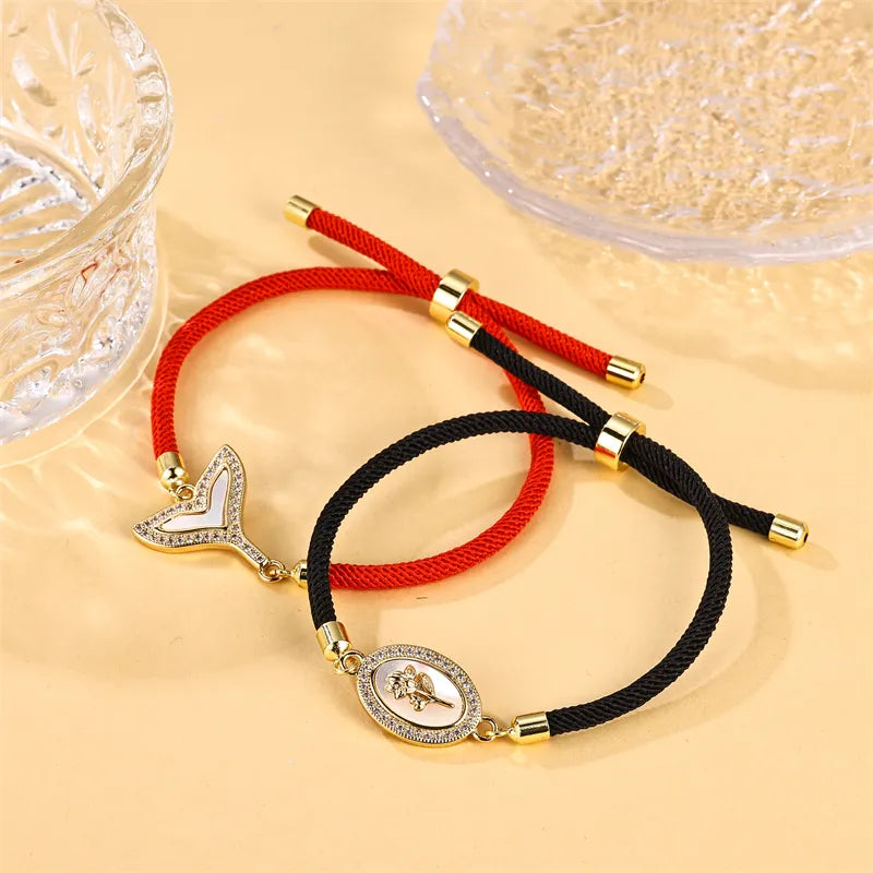 Cute Simple Style Flower Fish Copper Plating Inlay Zircon 18k Gold Plated Bracelets