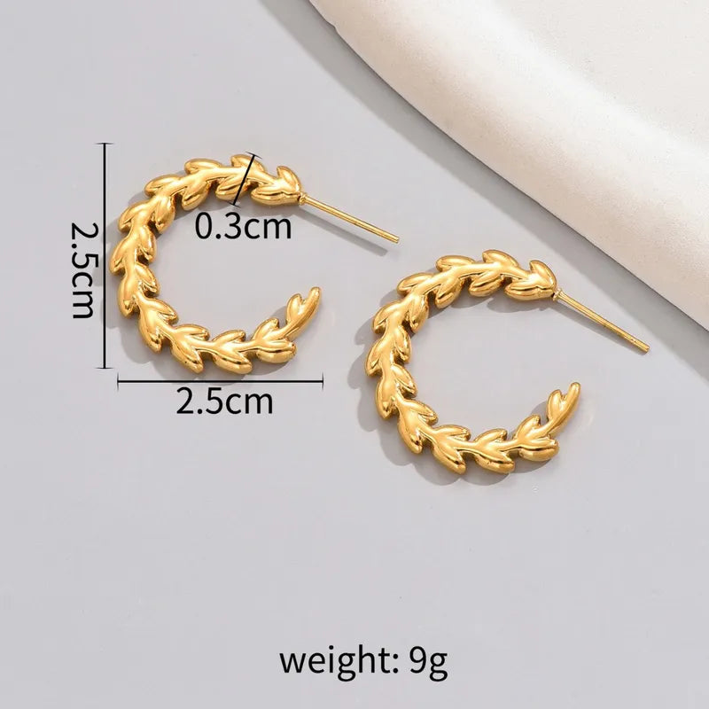 E140 Internet Celebrity New 18K Gold C- Shaped Stainless Steel Leaf Earrings Design Fashion Trending Earrings