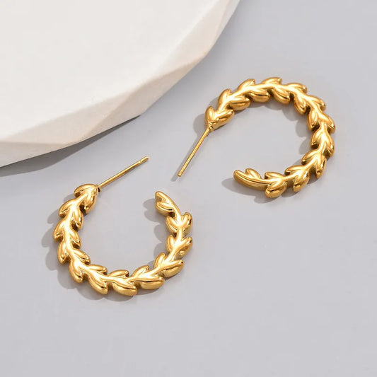 E140 Internet Celebrity New 18K Gold C- Shaped Stainless Steel Leaf Earrings Design Fashion Trending Earrings