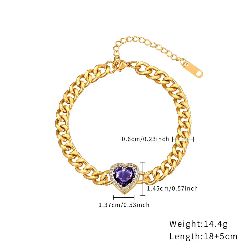 Elegant Cute Heart Shape 304 Stainless Steel Gold Plated Zircon Bracelets In Bulk