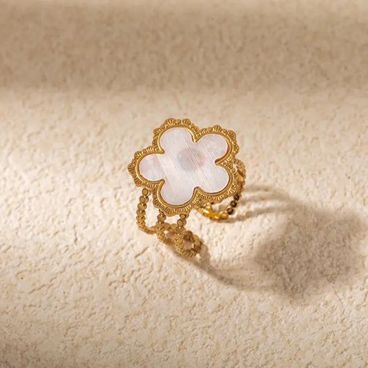 Elegant Cute Sweet Flower 304 Stainless Steel Gold Plated Open Rings In Bulk