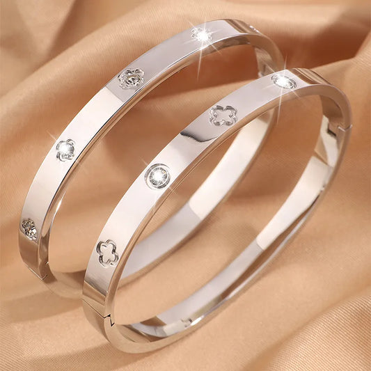 Elegant French Style Classic Style Floral 304 Stainless Steel Bangle In Bulk