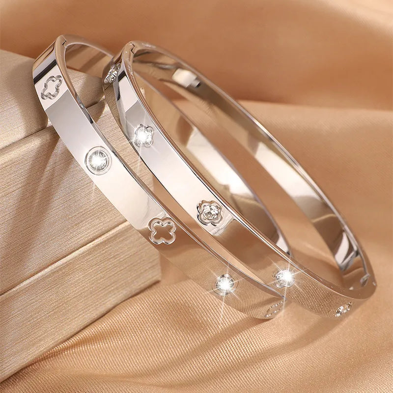 Elegant French Style Classic Style Floral 304 Stainless Steel Bangle In Bulk