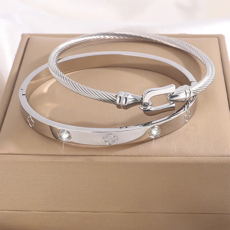 Elegant French Style Classic Style Floral 304 Stainless Steel Bangle In Bulk