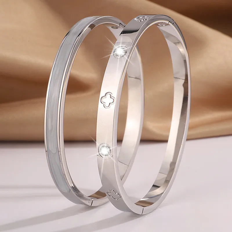 Elegant French Style Classic Style Floral 304 Stainless Steel Bangle In Bulk