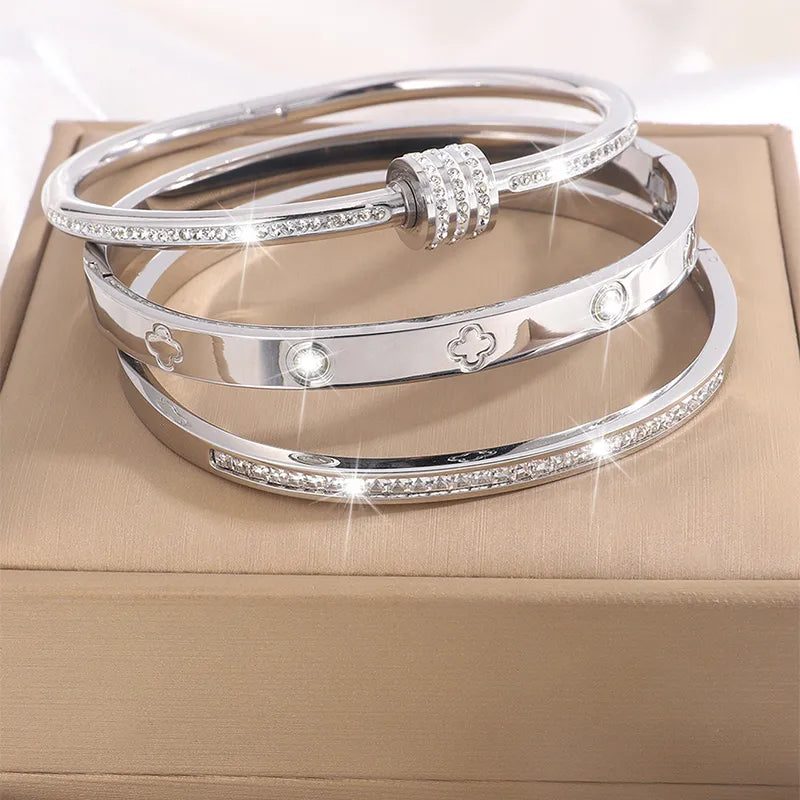 Elegant French Style Classic Style Flower 304 Stainless Steel Bangle In Bulk