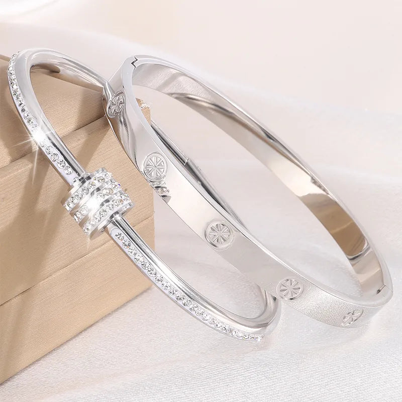 Elegant French Style Classic Style Geometric 304 Stainless Steel Bangle In Bulk