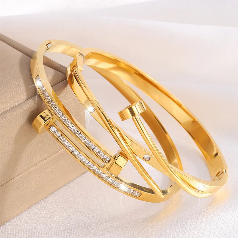 Elegant French Style Classic Style Geometric 304 Stainless Steel Bangle In Bulk