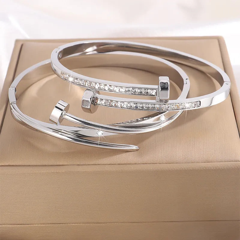 Elegant French Style Classic Style Geometric 304 Stainless Steel Bangle In Bulk