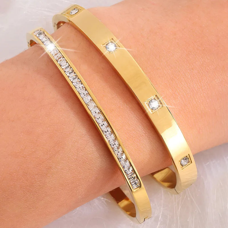 Elegant French Style Classic Style Solid Color 304 Stainless Steel Bangle In Bulk