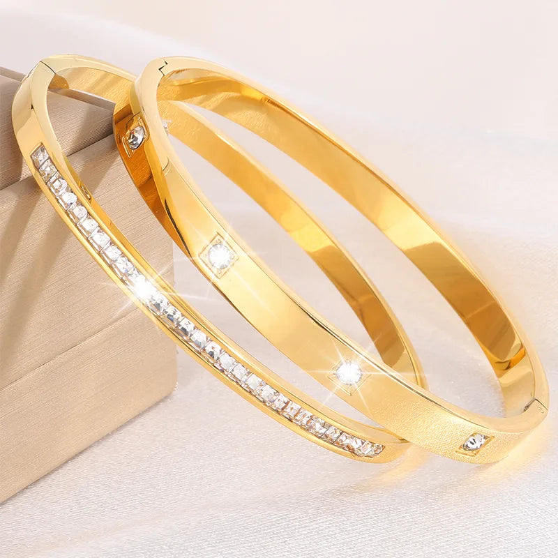 Elegant French Style Classic Style Solid Color 304 Stainless Steel Bangle In Bulk