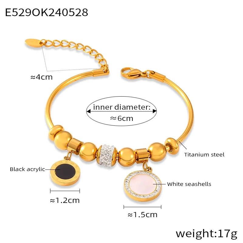 Elegant French Style Simple Style Round 304 Stainless Steel 18K Gold Plated Acrylic Rhinestones Shell Bracelets In Bulk