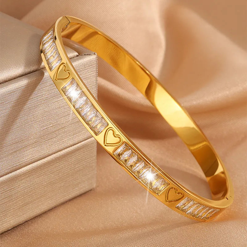 Elegant French Style Solid Color 304 Stainless Steel Bangle In Bulk