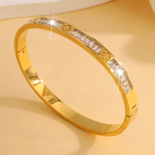 Elegant French Style Solid Color 304 Stainless Steel Bangle In Bulk