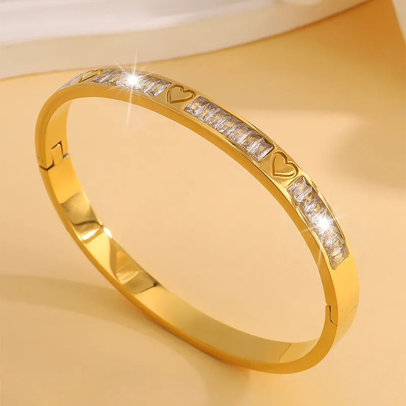 Elegant French Style Solid Color 304 Stainless Steel Bangle In Bulk