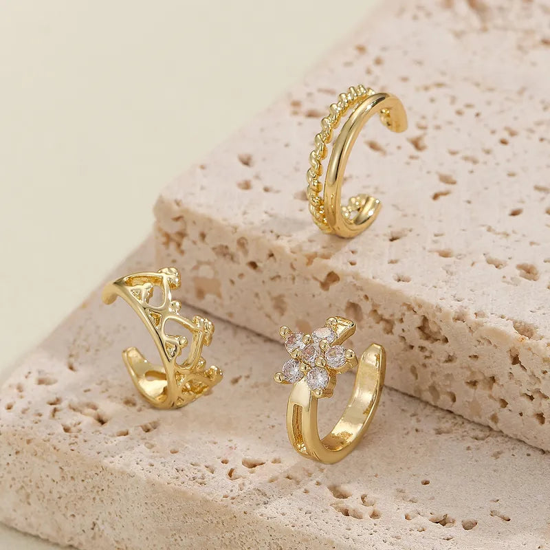 Elegant Lady Heart Shape Crown Copper Plating Inlay Zircon Gold Plated Ear Cuffs