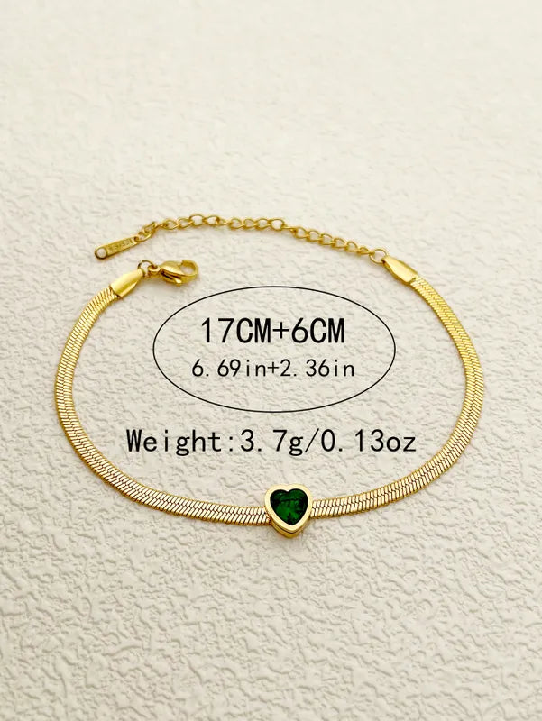 Elegant Luxurious Heart Shape 304 Stainless Steel 14K Gold Plated Zircon Bracelets In Bulk