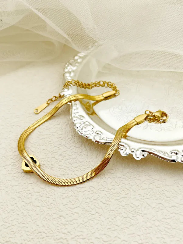 Elegant Luxurious Heart Shape 304 Stainless Steel 14K Gold Plated Zircon Bracelets In Bulk