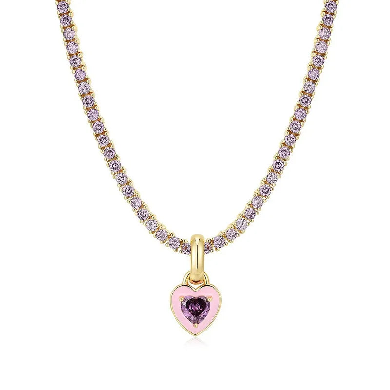 Style Geometric Heart Shape Titanium Steel Inlay Zircon Pendant Necklace