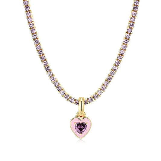 Style Geometric Heart Shape Titanium Steel Inlay Zircon Pendant Necklace