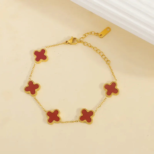 Elegant Romantic Simple Style Four Leaf Clover 304 Stainless Steel 18K Gold Plated Acrylic Shell Bracelets In Bulk