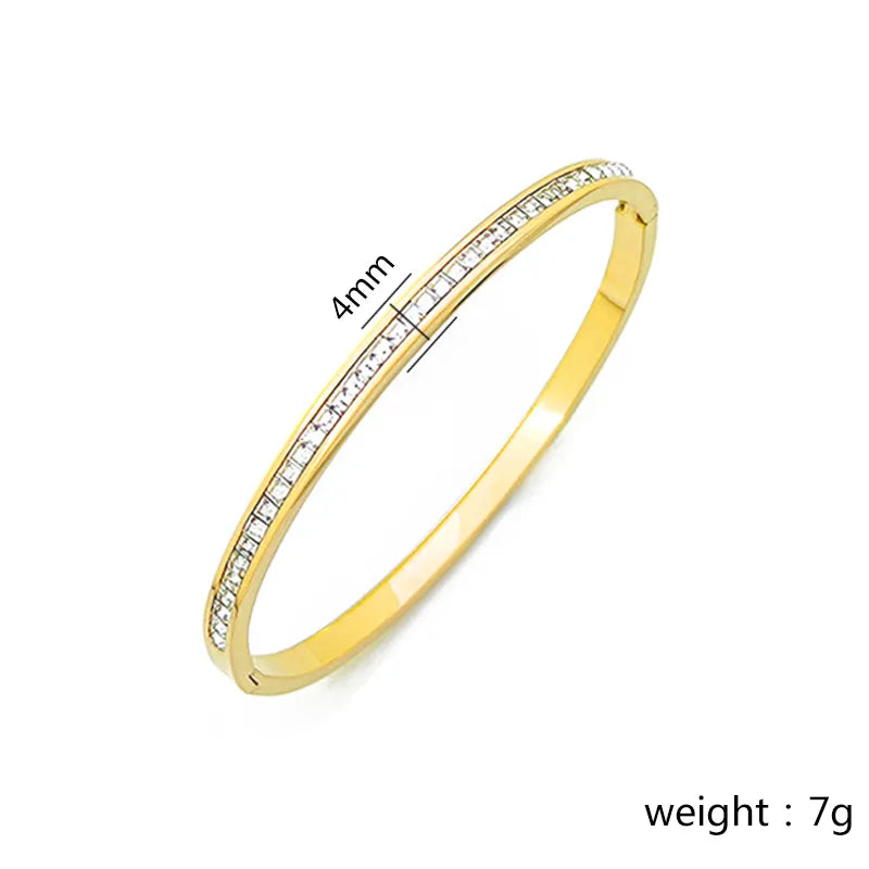 Elegant Shiny Round 304 Stainless Steel Zircon Bangle In Bulk