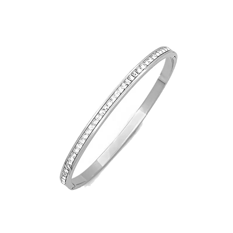 Elegant Shiny Round 304 Stainless Steel Zircon Bangle In Bulk