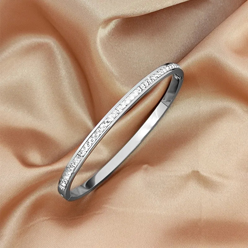 Elegant Shiny Round 304 Stainless Steel Zircon Bangle In Bulk