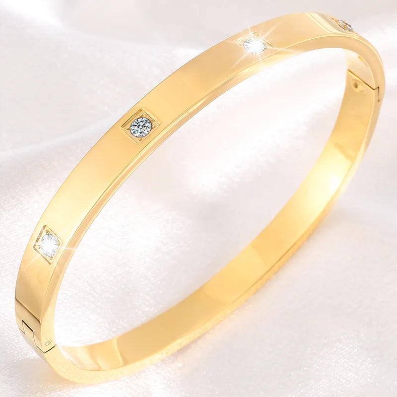 Elegant Simple Style Classic Style Square 304 Stainless Steel Bangle In Bulk