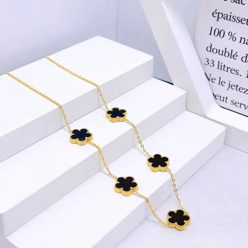 Elegant Simple Style Flower Stainless Steel Plating Inlay Shell Gold Plated Necklace