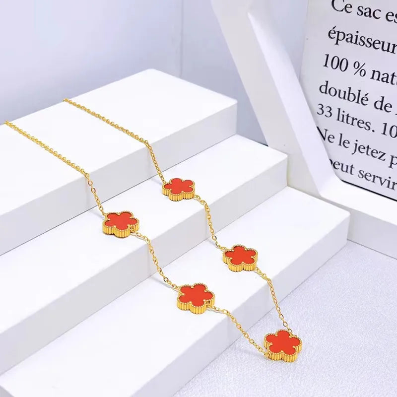 Elegant Simple Style Flower Stainless Steel Plating Inlay Shell Gold Plated Necklace