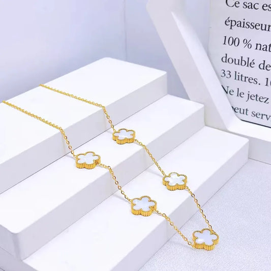 Elegant Simple Style Flower Stainless Steel Plating Inlay Shell Gold Plated Necklace