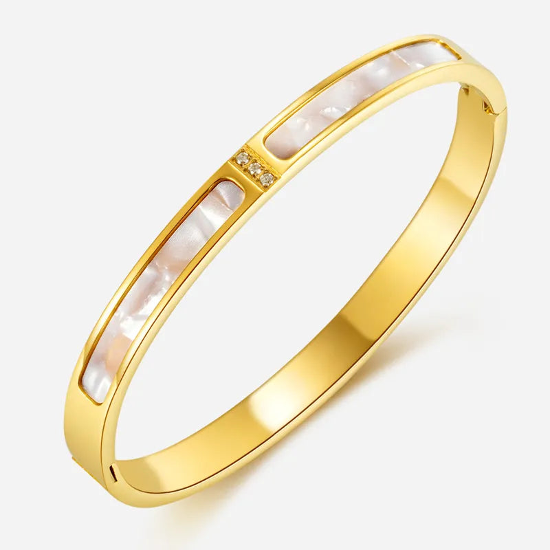 Elegant Simple Style Geometric 304 Stainless Steel Gold Plated Rhinestones Shell Bangle In Bulk