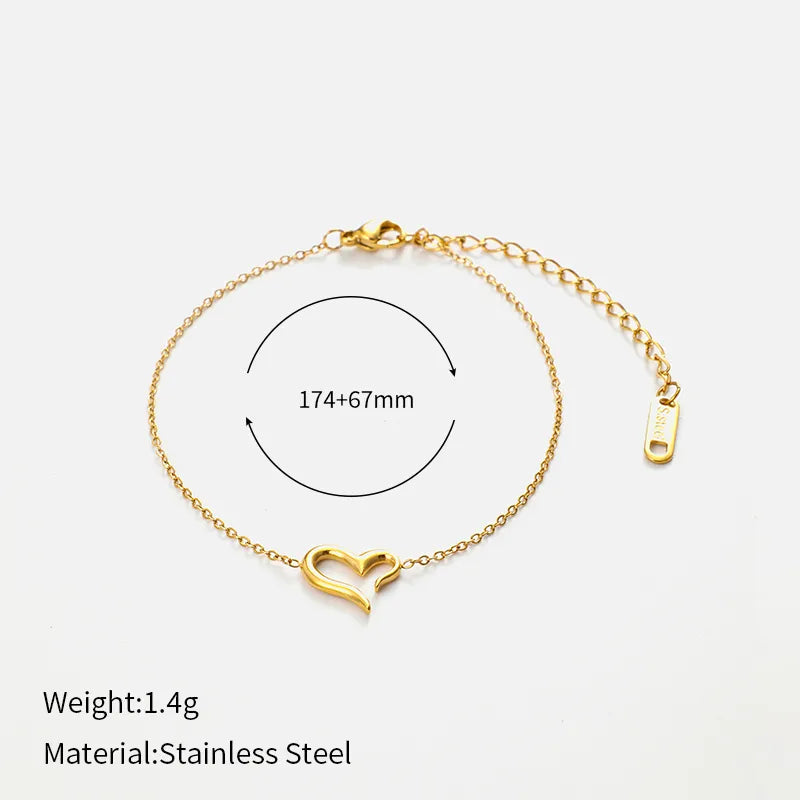 Elegant Simple Style Heart Shape 304 Stainless Steel 18K Gold Plated Bracelets In Bulk