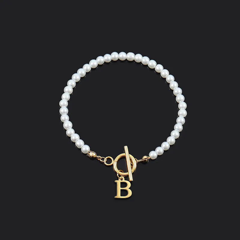 Elegant Simple Style Letter 304 Stainless Steel Artificial Pearl Bracelets In Bulk