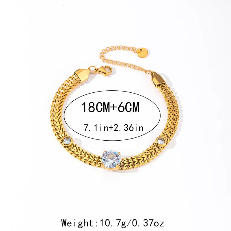 Elegant Simple Style Oval 304 Stainless Steel 14K Gold Plated Zircon Bracelets In Bulk