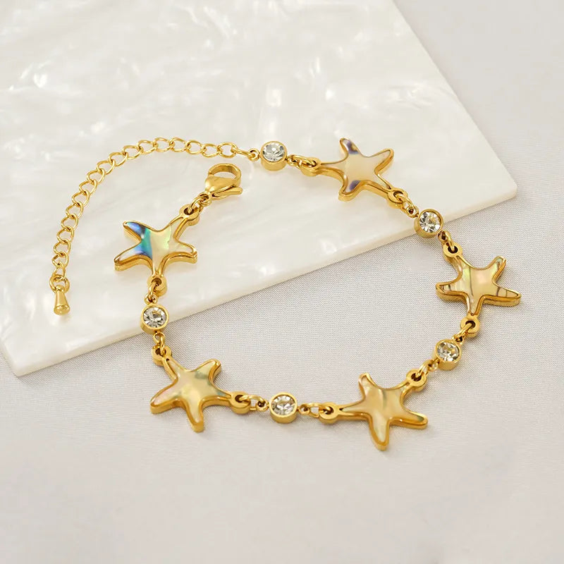 Elegant Simple Style Pentagram 304 Stainless Steel 18K Gold Plated Zircon Bracelets In Bulk