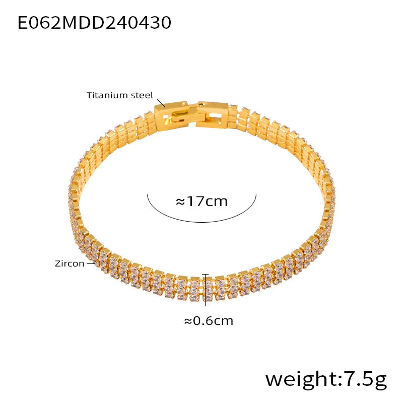 Elegant Simple Style Quadrilateral Round 304 Stainless Steel 18K Gold Plated Zircon Bracelets In Bulk