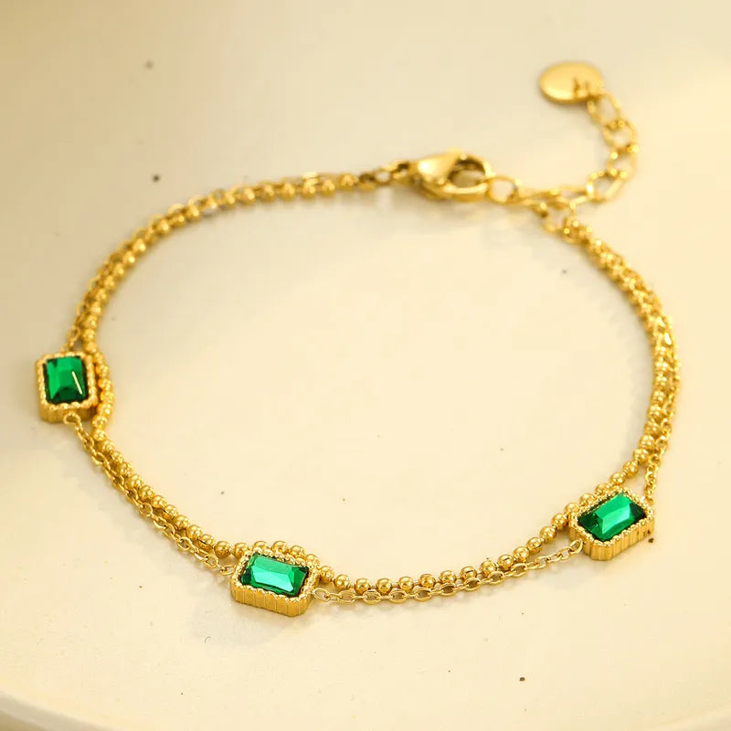 Elegant Simple Style Square 304 Stainless Steel Zircon Ball Chain Cable Chain Bracelets In Bulk