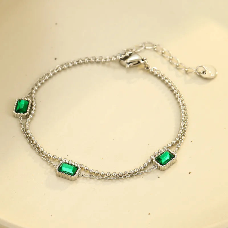 Elegant Simple Style Square 304 Stainless Steel Zircon Ball Chain Cable Chain Bracelets In Bulk