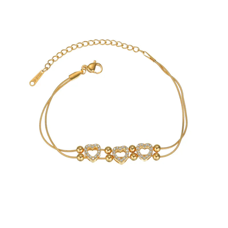 Elegant Simple Style Streetwear Four Leaf Clover Heart Shape 304 Stainless Steel 18K Gold Plated Zircon Bracelets In Bulk