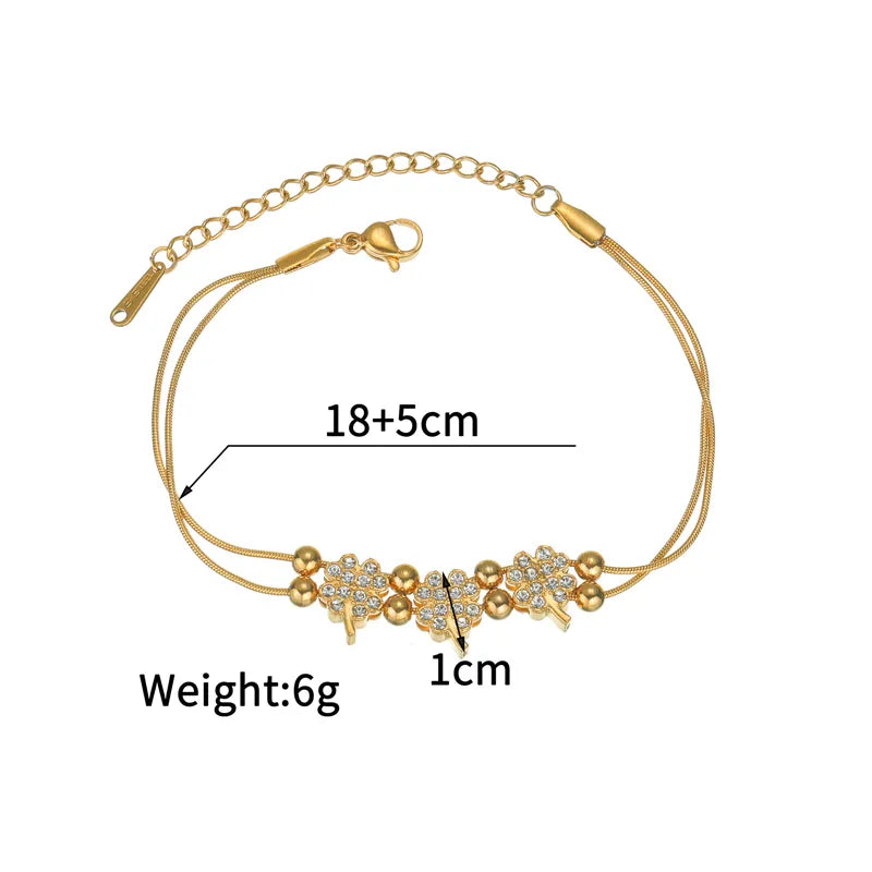 Elegant Simple Style Streetwear Four Leaf Clover Heart Shape 304 Stainless Steel 18K Gold Plated Zircon Bracelets In Bulk