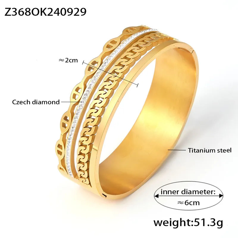 Elegant Solid Color Titanium Steel 18K Gold Plated Rhinestones Bangle In Bulk