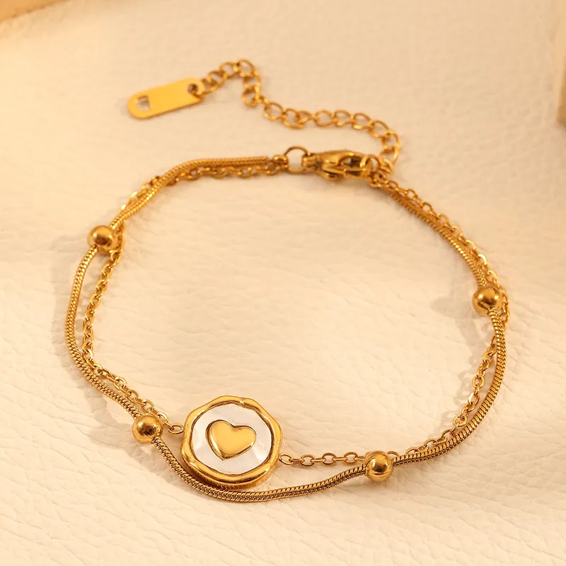 Elegant Star Moon Heart Shape Titanium Steel 18K Gold Plated Cable Chain Snake Chain Bracelets In Bulk