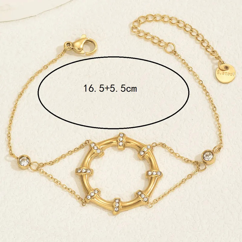 Elegant Vintage Style Simple Style Circle 201 Stainless Steel 18K Gold Plated Zircon Bracelets In Bulk