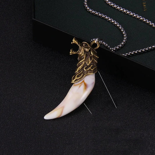 Ethnic Style Wolf Tooth Stainless Steel Alloy Inlay Acrylic Men'S Pendant Necklace